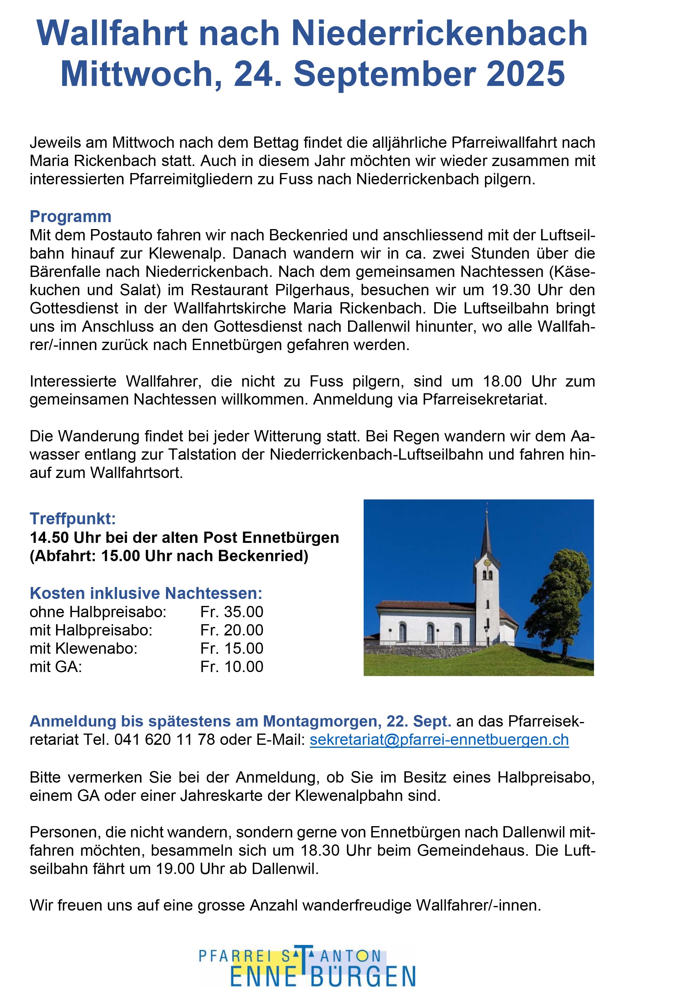 Pfarreiwallfahrt Maria Rickenbach 2025