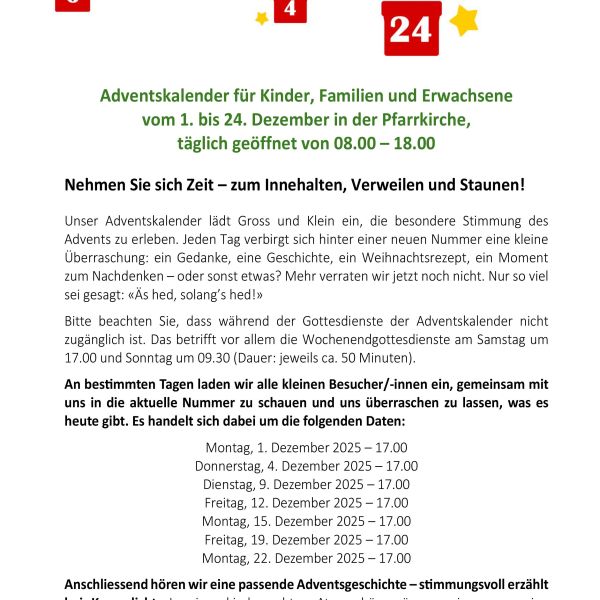 Adventskalender für Kinder, Familien und Erwachsene
